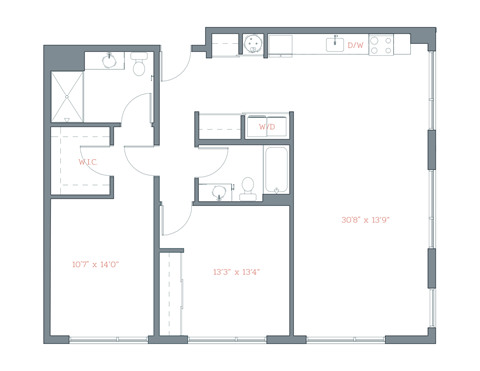 Floor plan for 2 beds, 2 baths, 1210 sqft